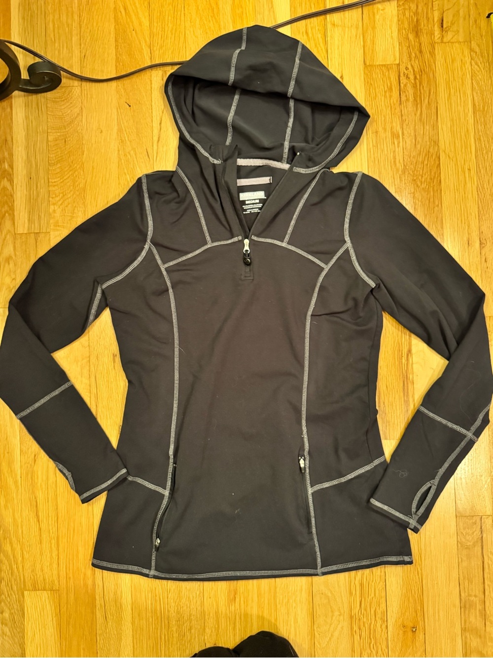 Kirkland Signature Black Hoodie with Gray Stitching